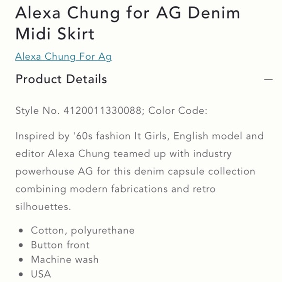 ALEXA CHUNG for AG A-line Button Front MIDI Denim Skirt Size 27 - Picture 15 of 15